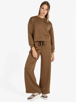 Solada Pantaloni donna in felpa a gamba larga con coulisse - marrone