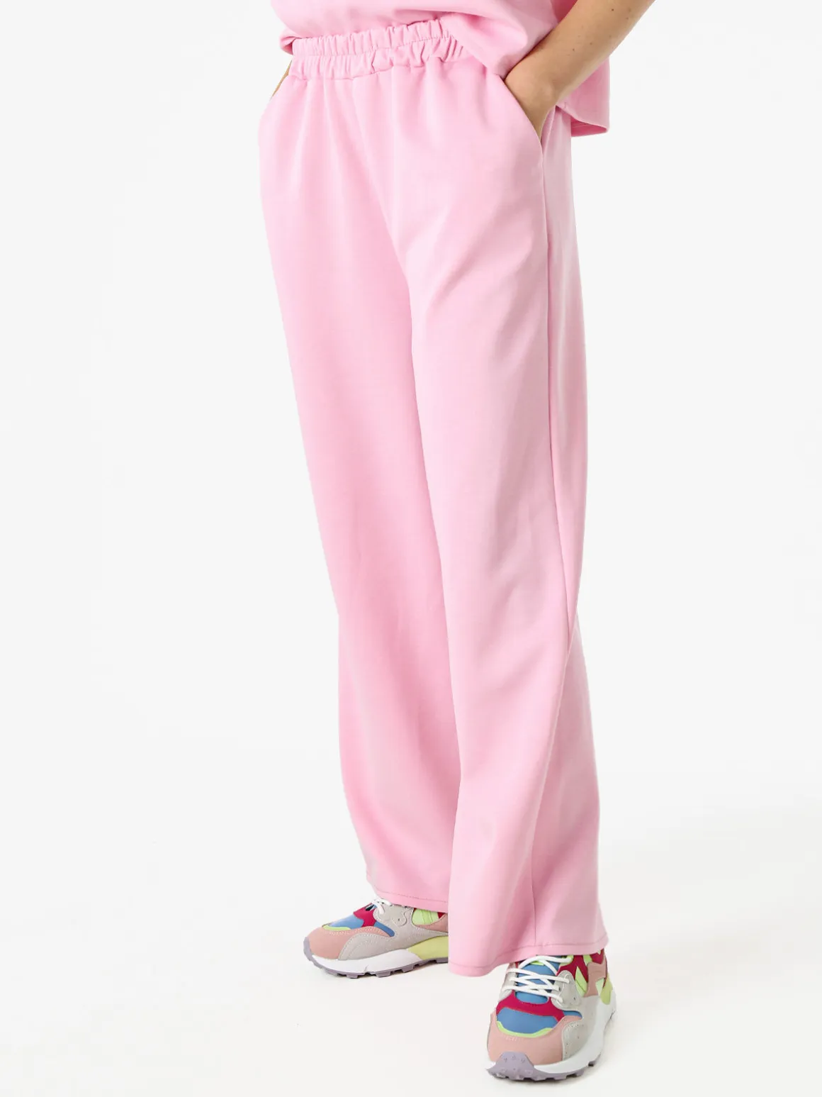 Solada Pantaloni donna in felpa a gamba larga con coulisse - nero