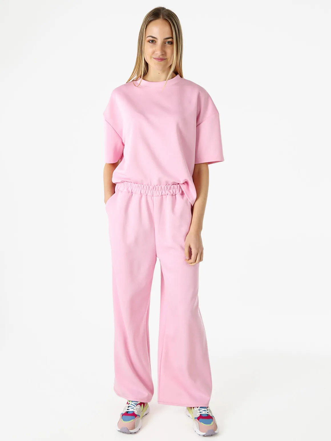 Solada Pantaloni donna in felpa a gamba larga con coulisse - nero