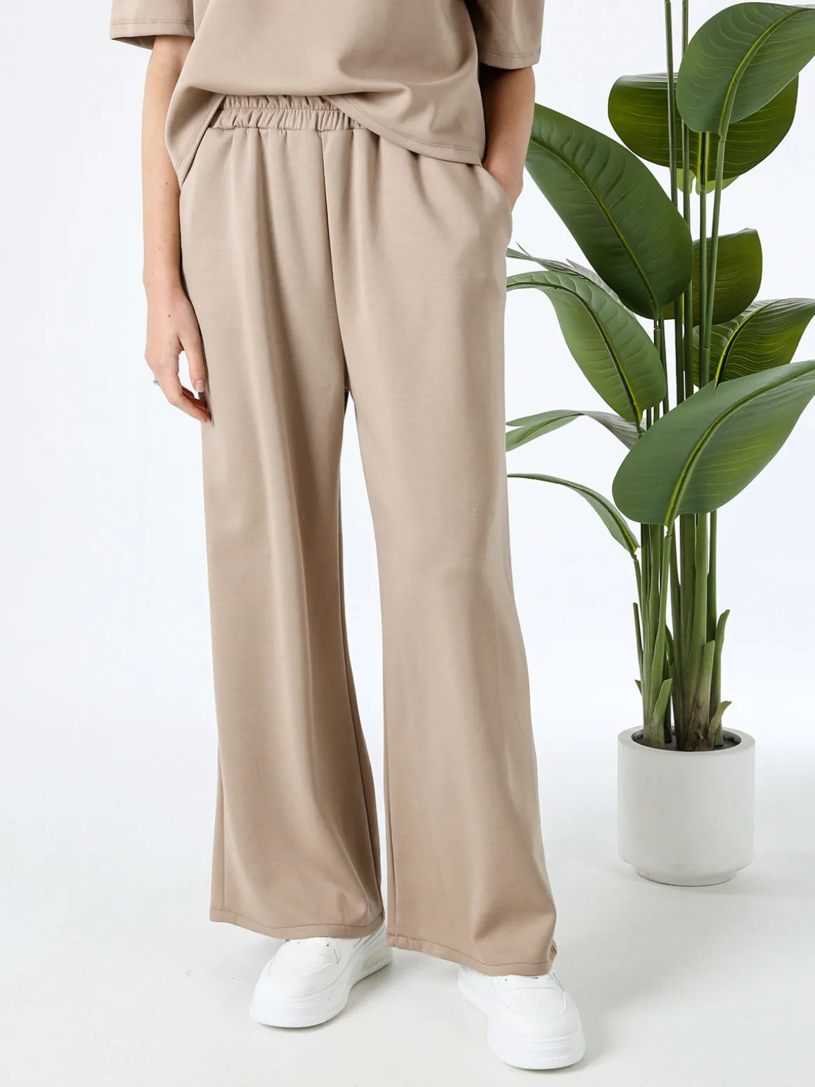 Solada Pantaloni donna in felpa a gamba larga con coulisse - bordeaux
