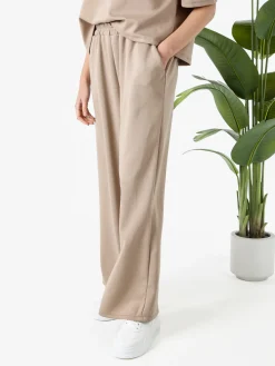 Solada Pantaloni donna in felpa a gamba larga con coulisse - bordeaux