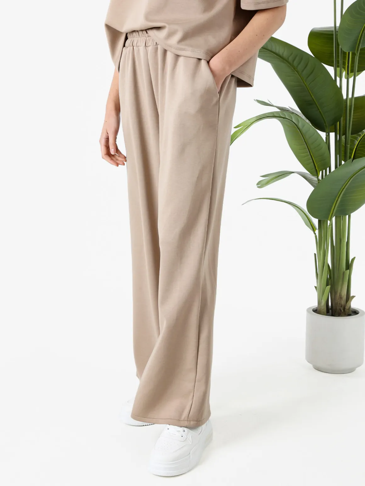 Solada Pantaloni donna in felpa a gamba larga con coulisse - bordeaux