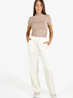 Solada Pantaloni donna in maglia con coulisse - panna