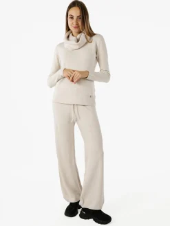 Solada Pantaloni donna in maglia a gamba larga con coulisse - beige