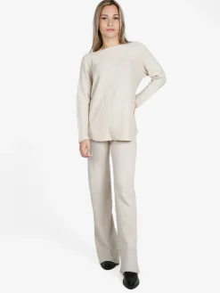 Solada Pantaloni donna in maglia a vita alta con finale a zampa