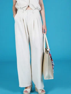Solada Pantaloni donna in misto lino a gamba larga - beige