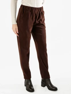 Solada Pantaloni donna in velluto con elastico in vita - moro