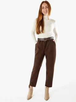 Solada Pantaloni donna invernali con elastico in vita e cintura - moro