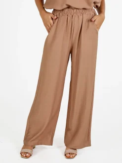 Solada Pantaloni donna in viscosa a gamba larga - khaki