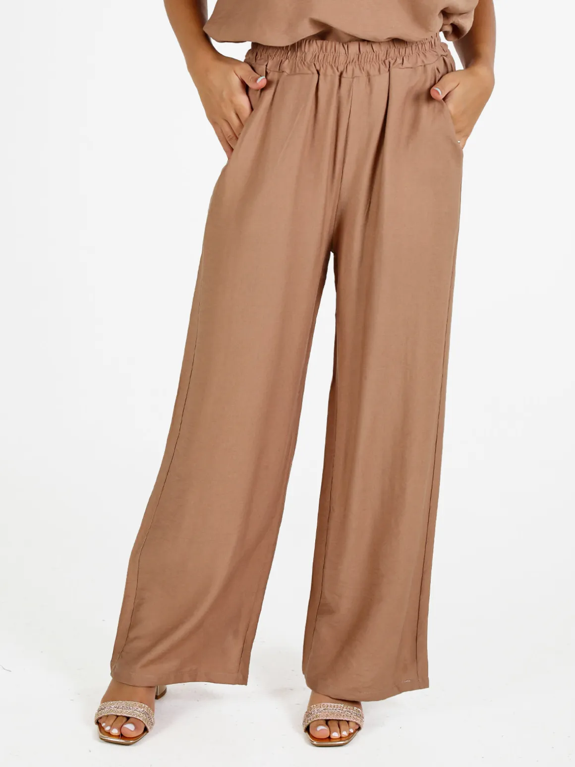 Solada Pantaloni donna in viscosa a gamba larga - khaki