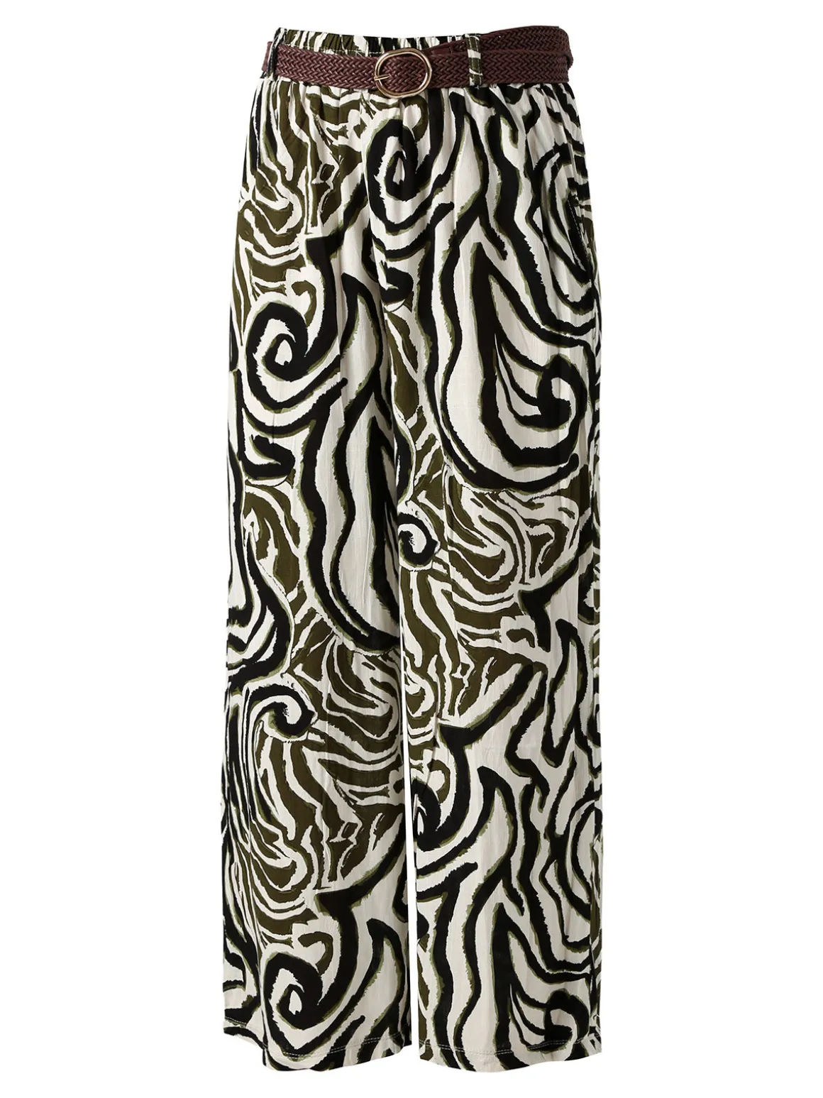 Solada Pantaloni donna in viscosa con stampe e cintura in corda - nero