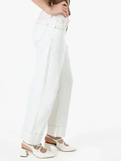 Solada Pantaloni donna jeans wide leg cropped - panna