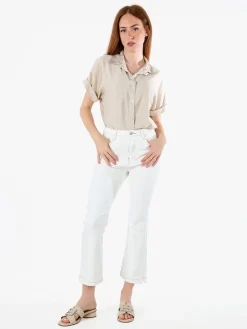 Solada Pantaloni donna jeans cropped a zampa - panna