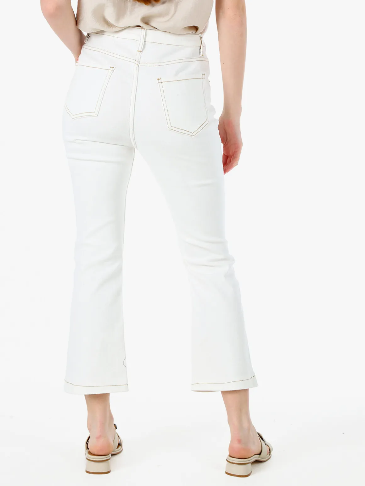 Solada Pantaloni donna jeans cropped a zampa - panna