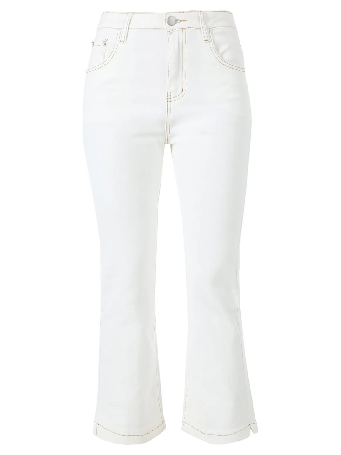 Solada Pantaloni donna jeans cropped a zampa - panna