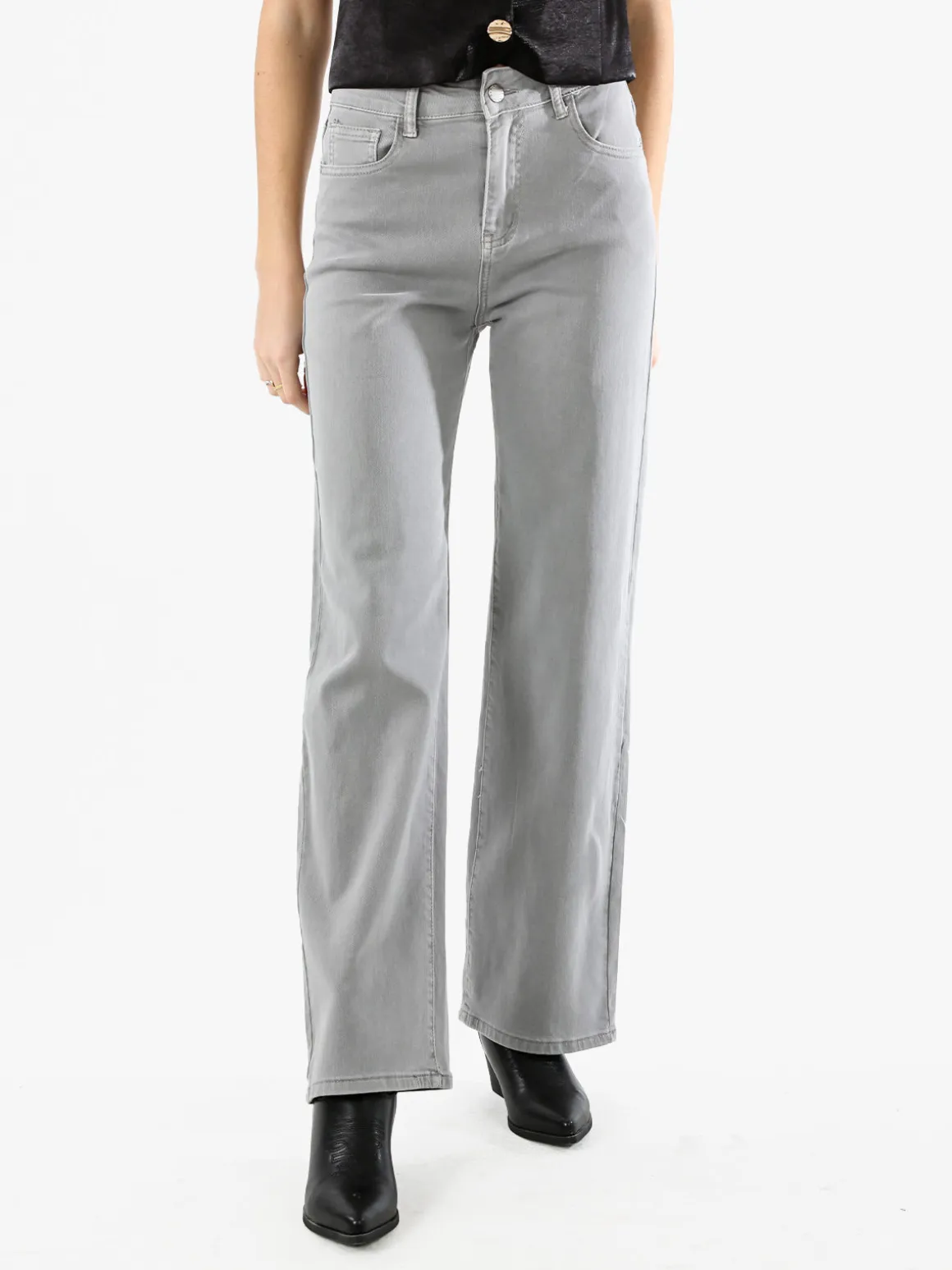 Solada Pantaloni donna jeans a gamba larga - grigio