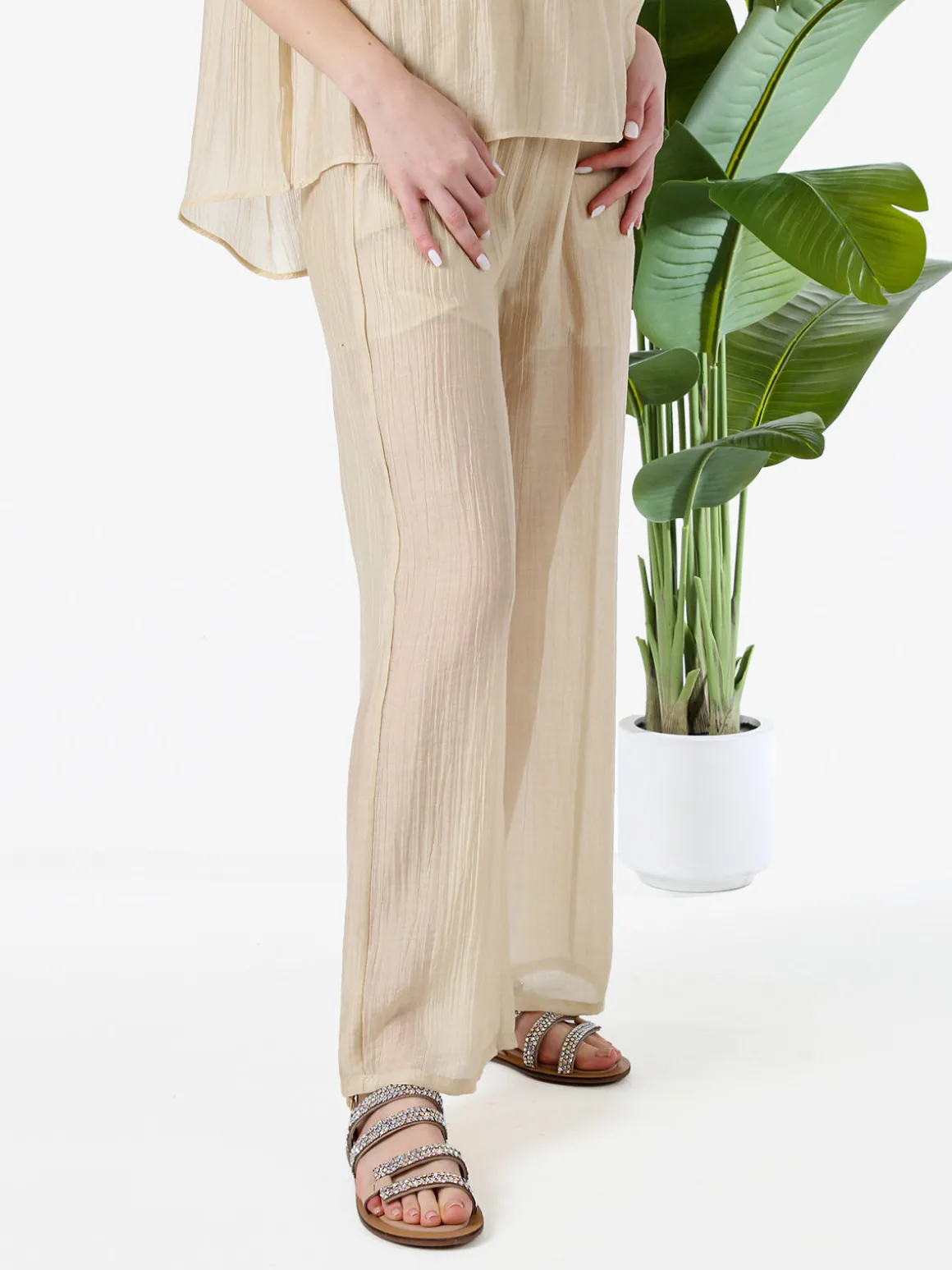 Solada Pantaloni donna leggeri a gamba larga - beige