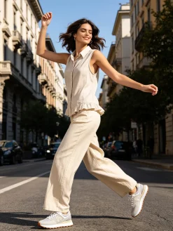 Solada Pantaloni donna leggeri a gamba larga - beige
