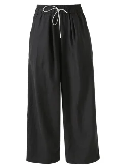 Solada Pantaloni donna leggeri a gamba larga con coulisse - nero