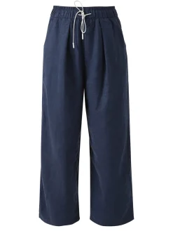 Solada Pantaloni donna leggeri a gamba larga con coulisse - blu scuro