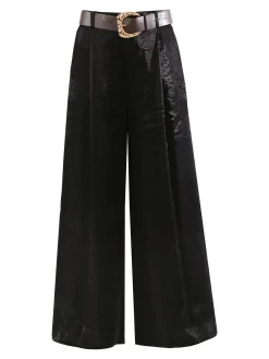 Solada Pantaloni donna leggeri a palazzo in tessuto cangiante - nero