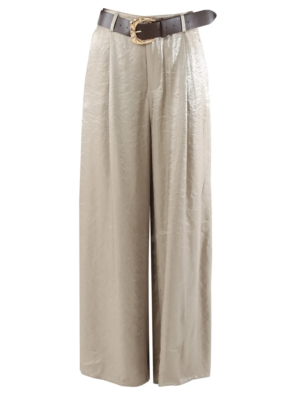Solada Pantaloni donna leggeri a palazzo in tessuto cangiante - khaki