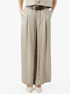 Solada Pantaloni donna leggeri a palazzo in tessuto cangiante - khaki