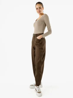 Solada Pantaloni donna leggeri a palloncino con vita alta - moro