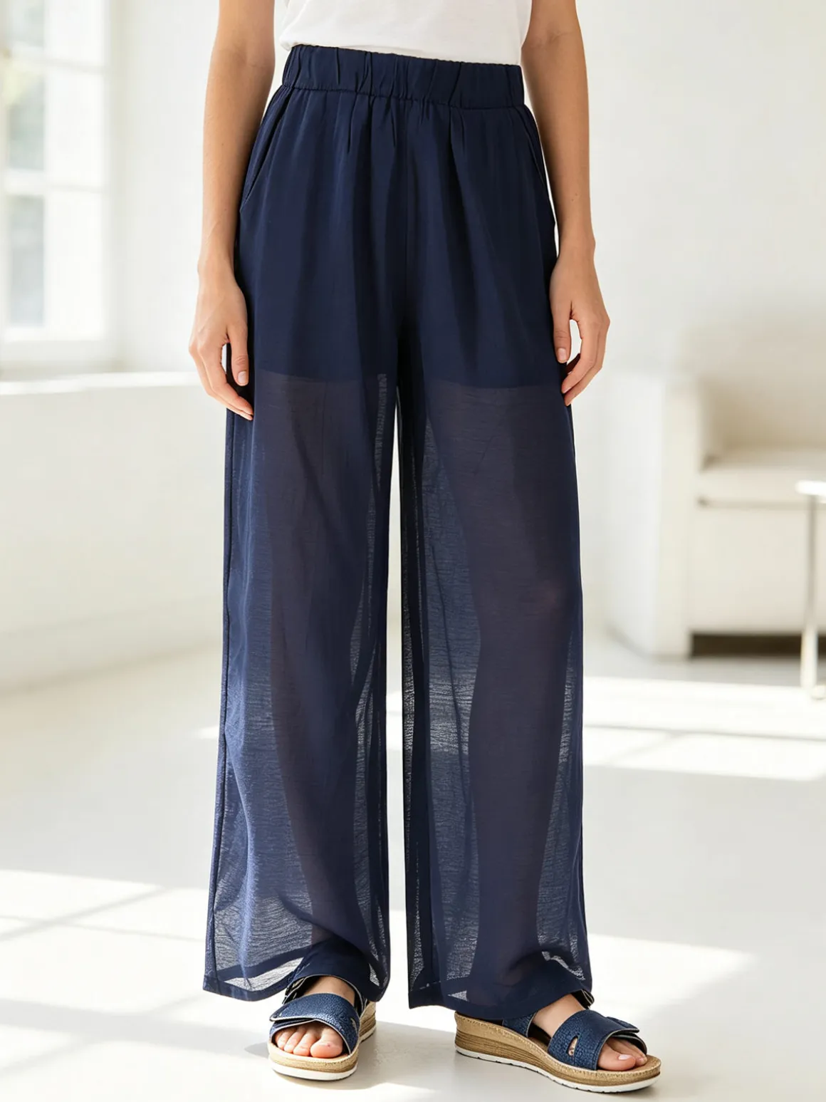 Solada Pantaloni donna leggeri a gamba larga - blu scuro