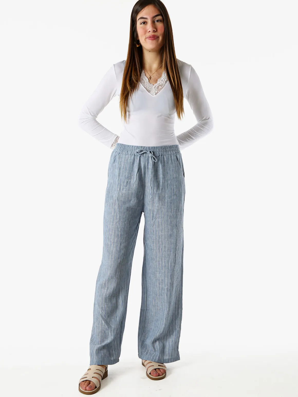 Solada Pantaloni donna leggeri con righe in lurex - blu