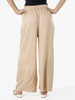 Solada Pantaloni donna leggeri in misto lino a gamba larga - beige
