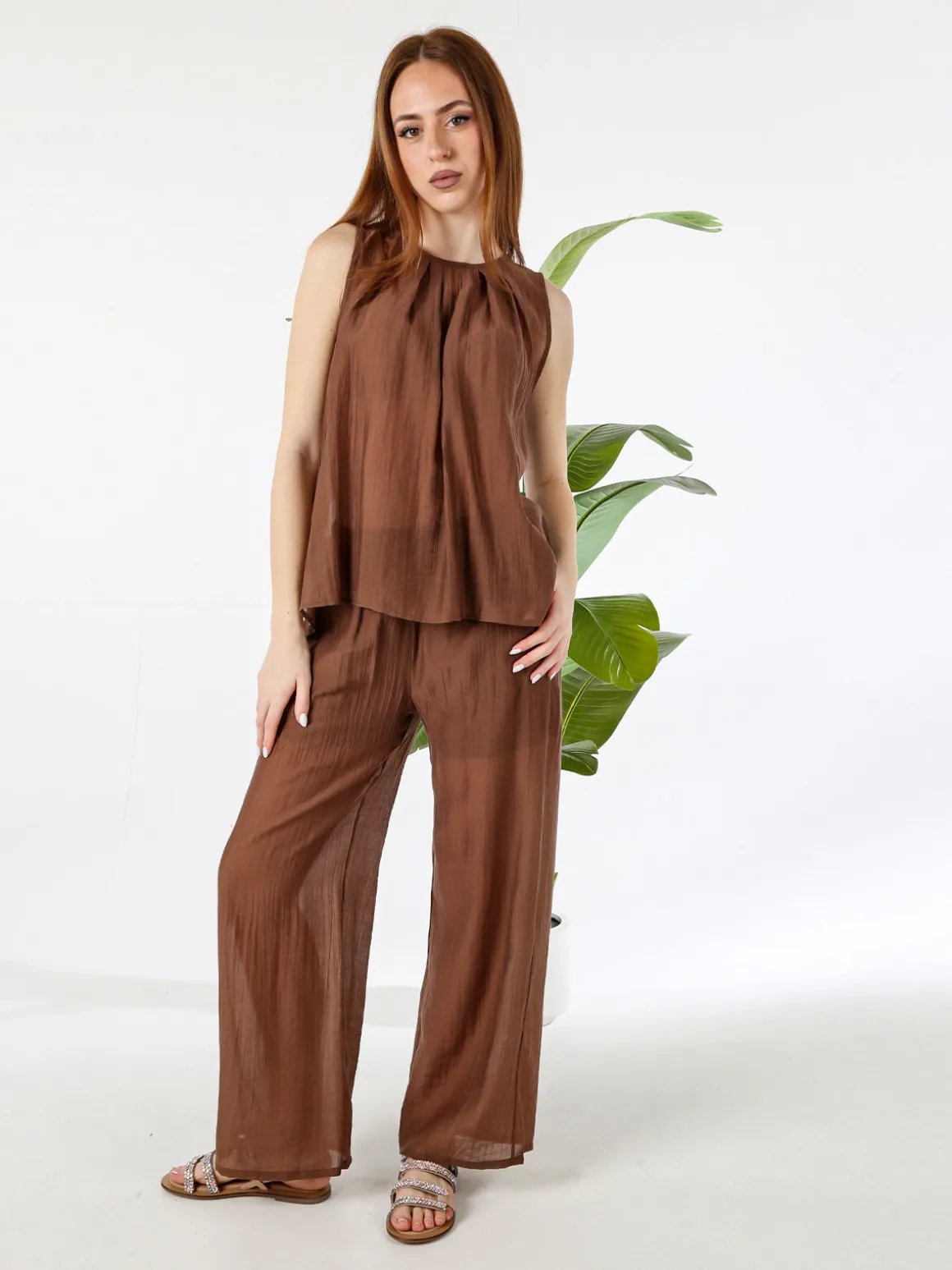 Solada Pantaloni donna leggeri a gamba larga - marrone