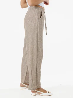 Solada Pantaloni donna leggeri a gamba larga con coulisse - khaki