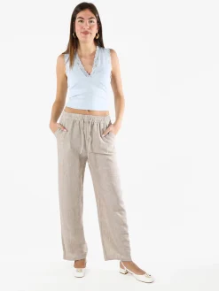 Solada Pantaloni donna leggeri a gamba larga con coulisse - pistacchio