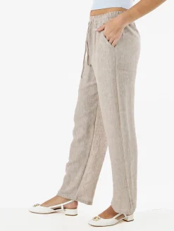Solada Pantaloni donna leggeri a gamba larga con coulisse - pistacchio