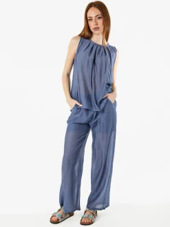 Solada Pantaloni donna leggeri a gamba larga - pistacchio