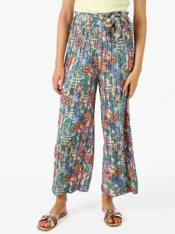 Solada Pantaloni donna plissettati a gamba larga con stampe - verde