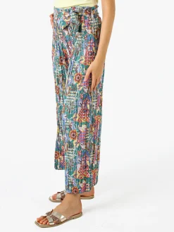 Solada Pantaloni donna plissettati a gamba larga con stampe - verde