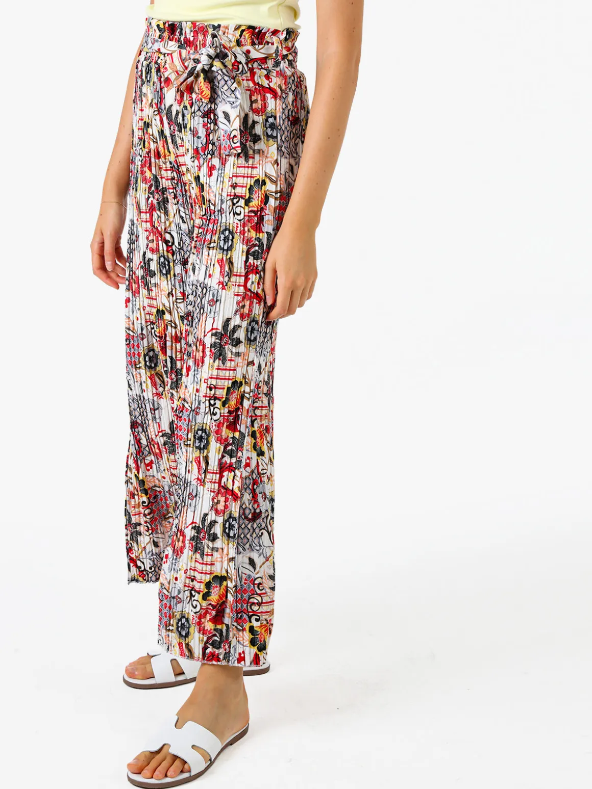 Solada Pantaloni donna plissettati a gamba larga con stampe - bianco
