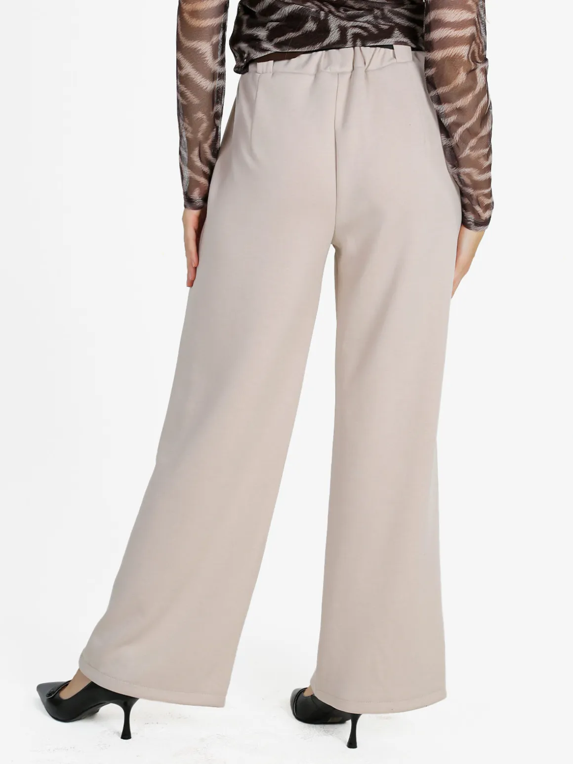Solada Pantaloni donna vita alta a gamba larga - beige