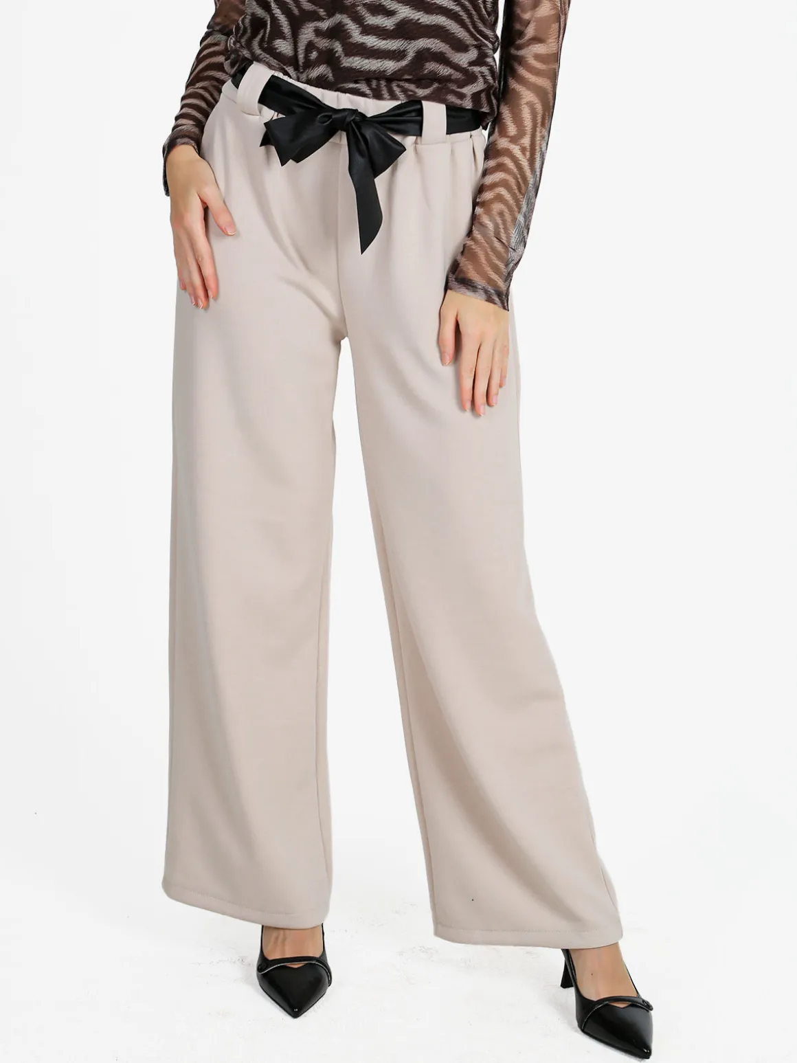 Solada Pantaloni donna vita alta a gamba larga - beige
