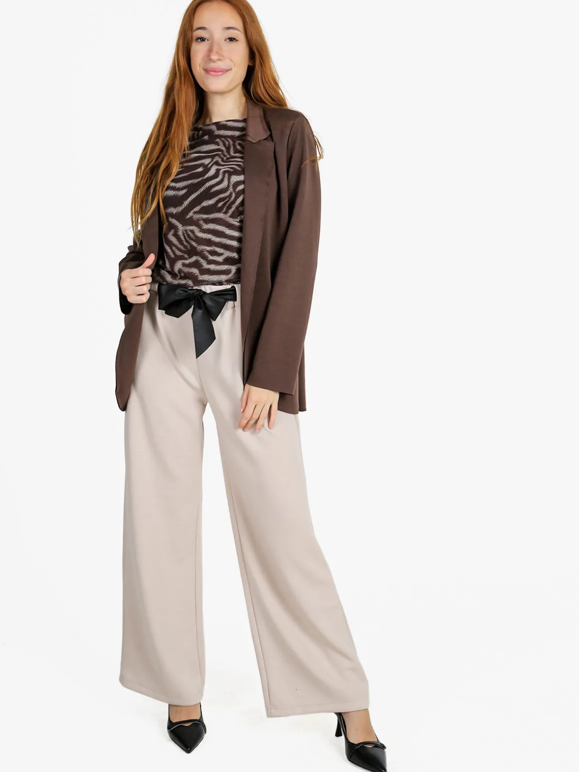 Solada Pantaloni donna vita alta a gamba larga - beige