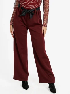 Solada Pantaloni donna vita alta a gamba larga - bordeaux
