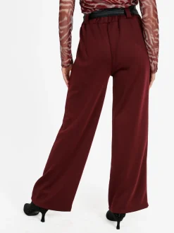 Solada Pantaloni donna vita alta a gamba larga - bordeaux