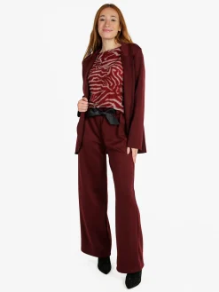 Solada Pantaloni donna vita alta a gamba larga - bordeaux
