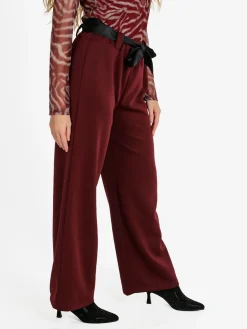 Solada Pantaloni donna vita alta a gamba larga - bordeaux