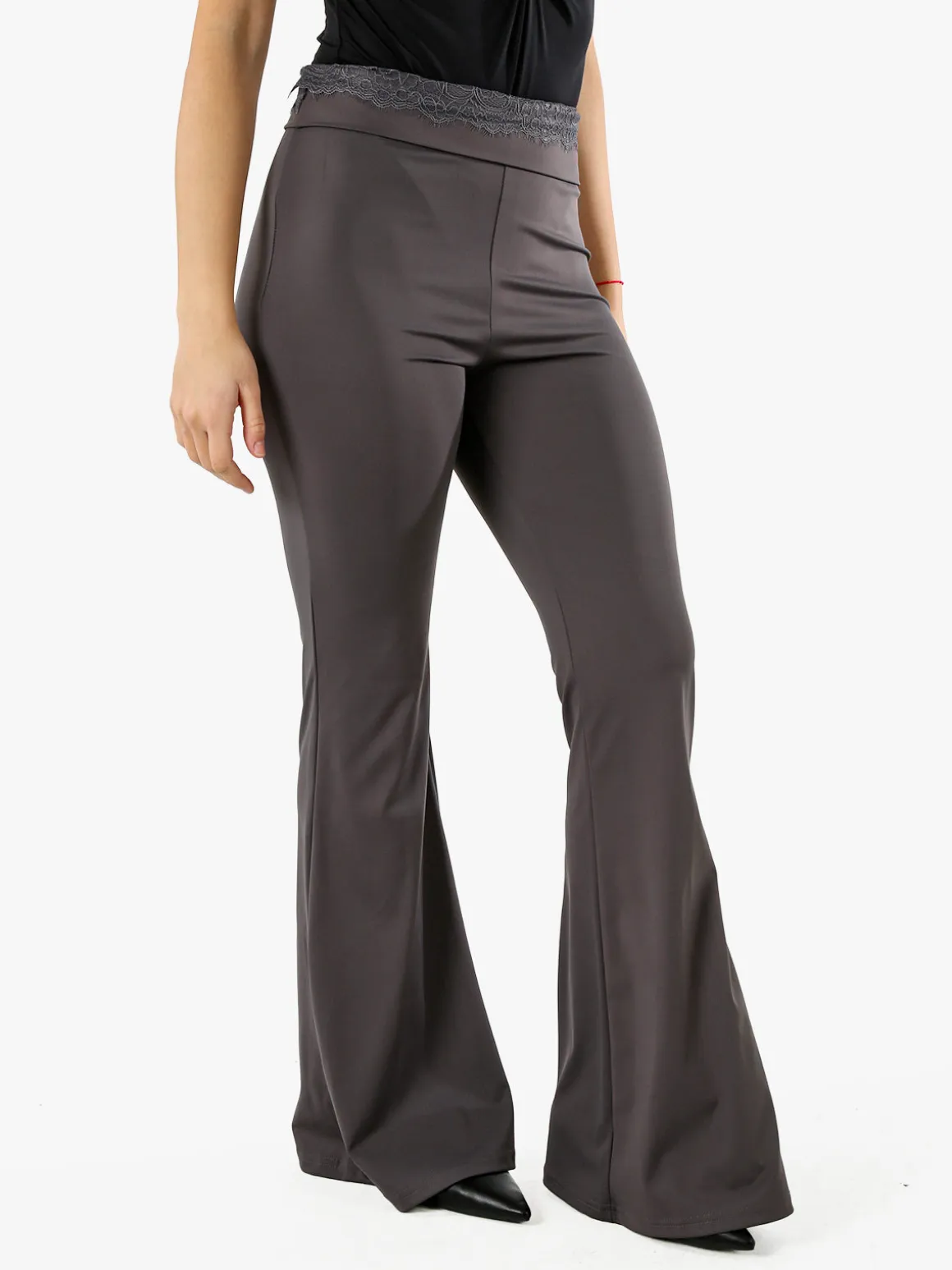 Solada Pantaloni eleganti a zampa con pizzo in vita - grigio scuro