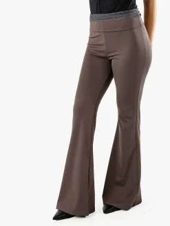 Solada Pantaloni eleganti a zampa con pizzo in vita - moro