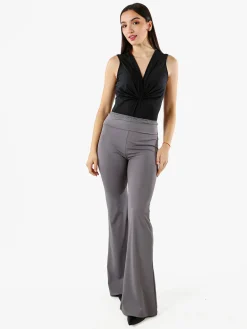 Solada Pantaloni eleganti a zampa con pizzo in vita - grigio