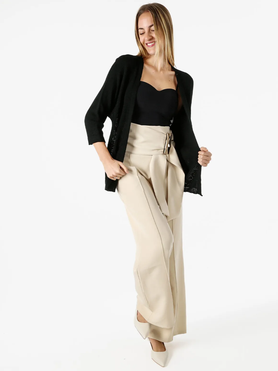 Solada Pantaloni eleganti da donna a vita alta con dettaglio - beige